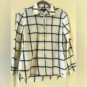 Talbots White & Gray striped Cotton Button Down Shirt Women’s Petite Small